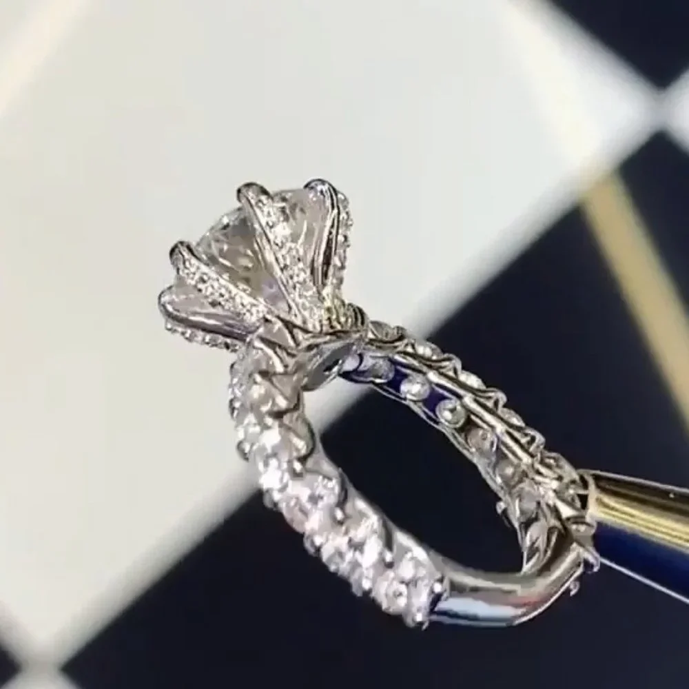🎀 Luxury Large Round Gemstone Anillos Bling Bling Zircon Rings for Women, PD190 - Picture 6 of 8